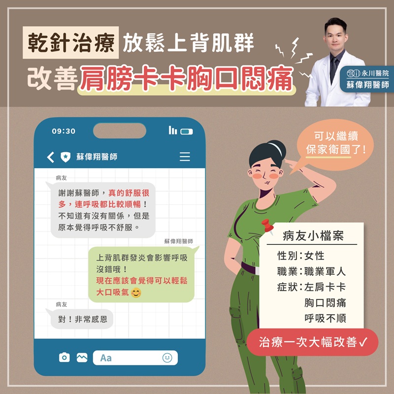 【案例】乾針治療X肩膀卡、胸悶痛、呼吸不順